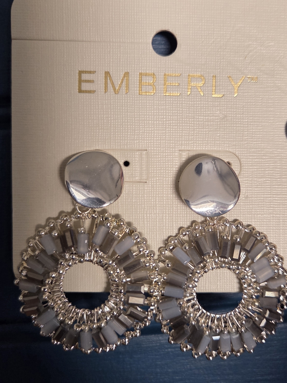 Emberly NWT Silver-Tone Beaded Circle Drop Earrings
